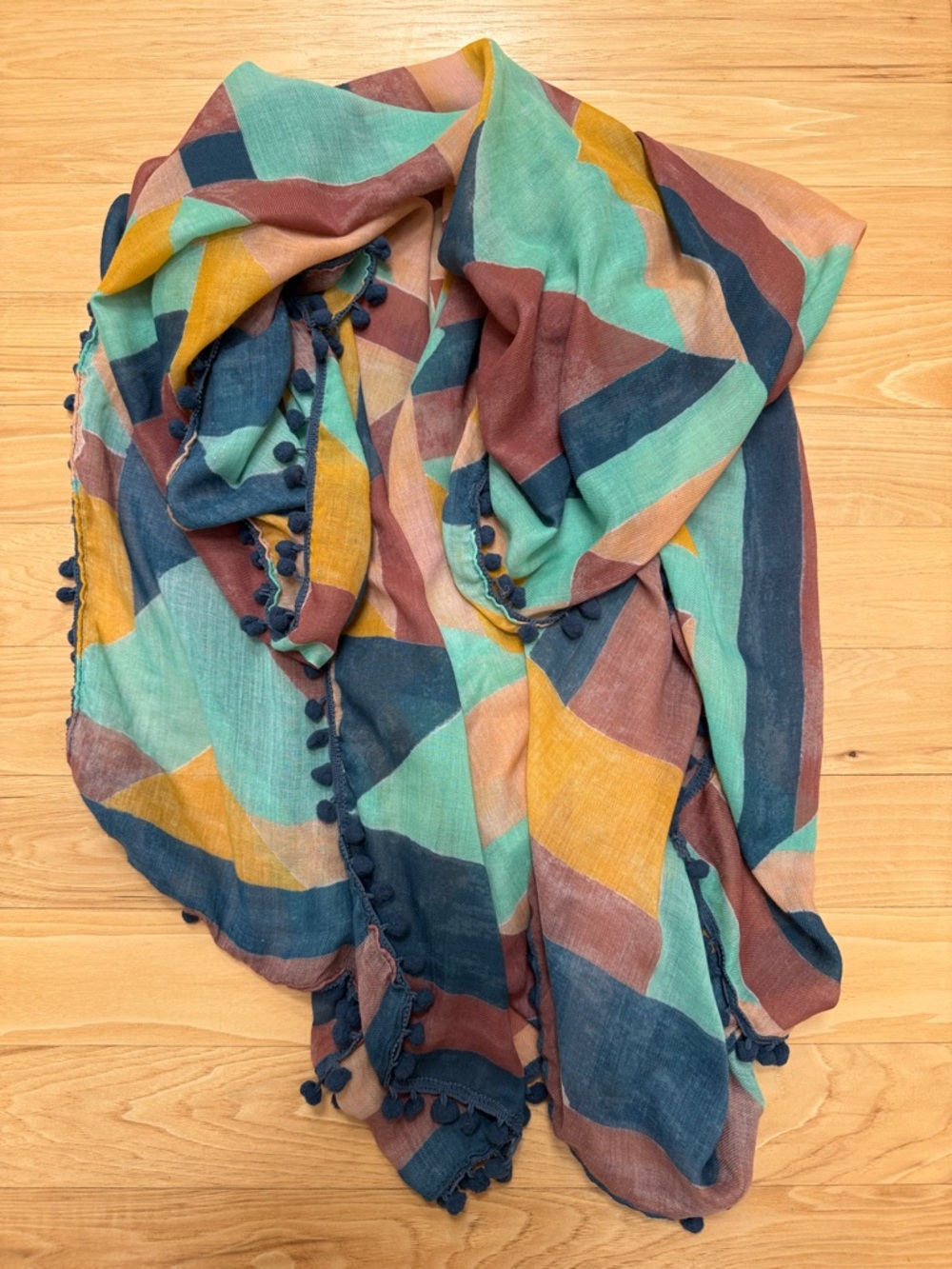 Prana Stephany sarong large lightweight scarf pompom trim worn once  40”x72”